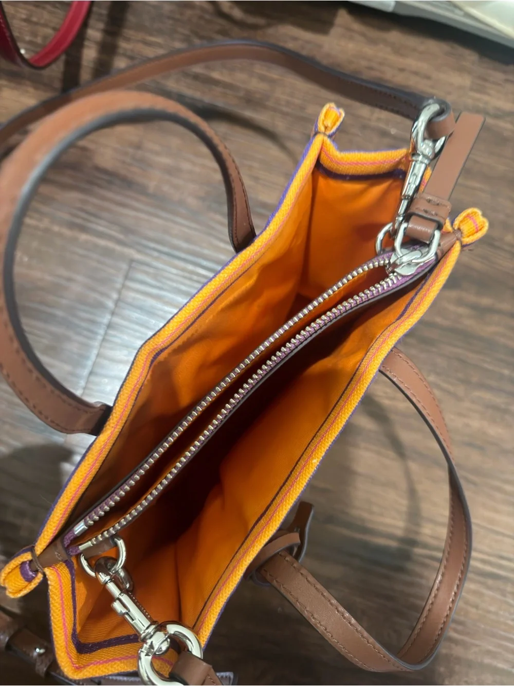 Marc Jacobs Purple Stripe Crossbody Tote with Brown Leather Trim